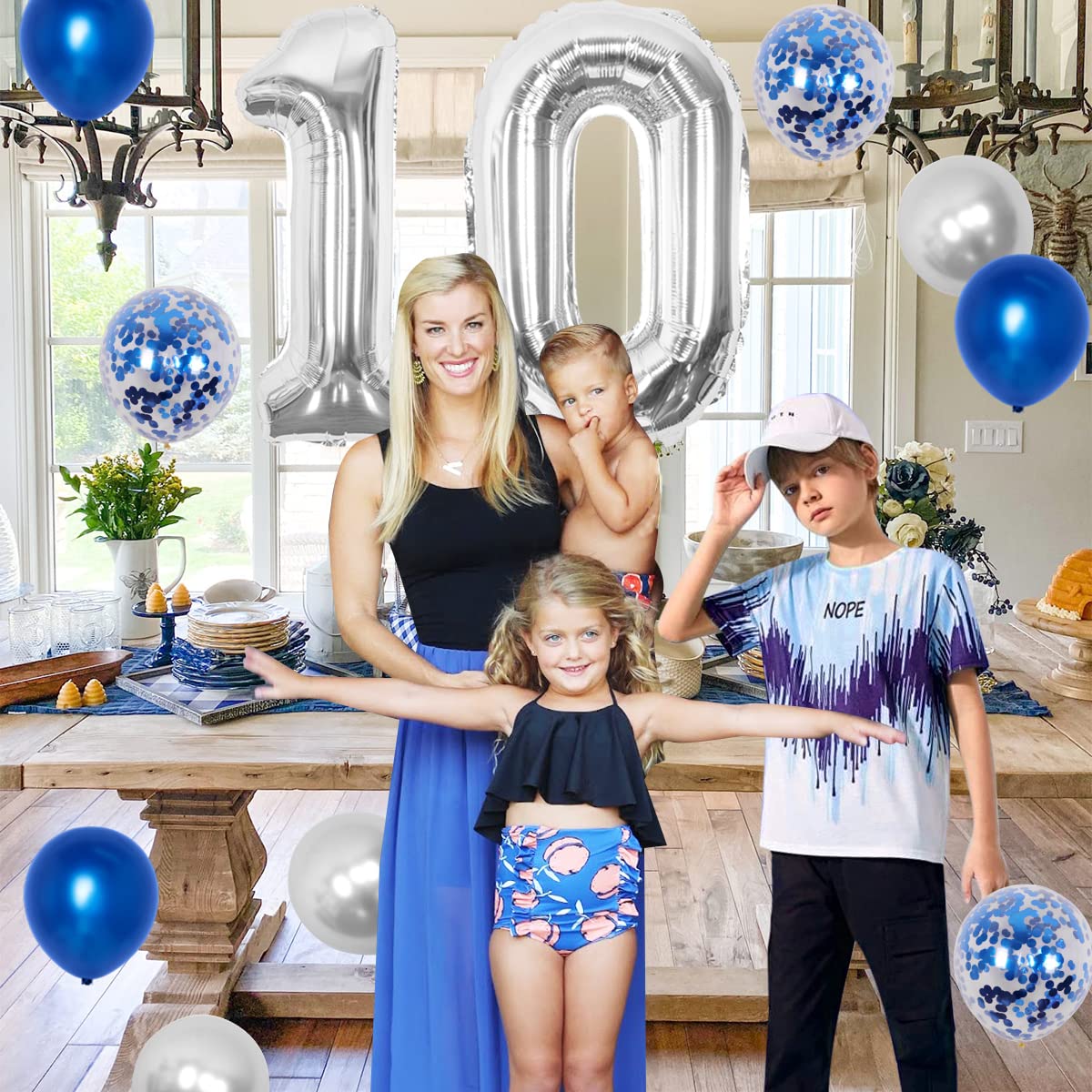 JOYMEMO 10th Birthday Decorations Blue - Peace Out Single Digits Tenth Birthday Party Supplies with Hanging Swirls & Paper Glitt