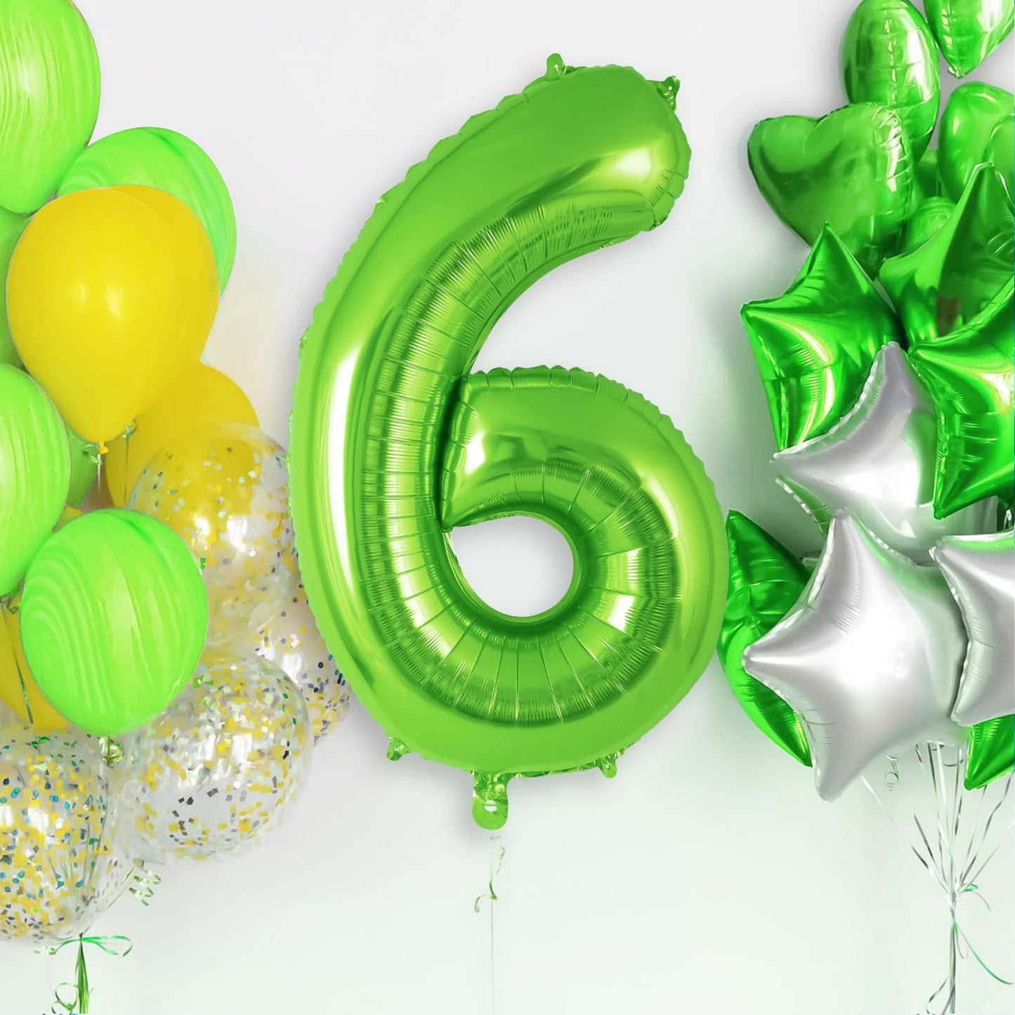 AIQINHU Green Foil Number 6 Balloon - 40 Inch Jumbo Mylar for 6th Birthday Party Decorations and Anniversary Celebrations