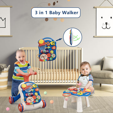 Qdragon 3 In 1 Baby Walkers For Boys, Baby Push Walker And Activity Center, Sit To Stand Walker Toy, Early Learning Push Toys Fo