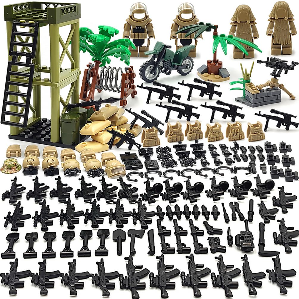 DSPITWOD Military  Pack Building Block Toys Army Accessories with Sentry Guard Tower Set Compatible with Mini Figure Brick Toy for Boys Age 6-12 Years