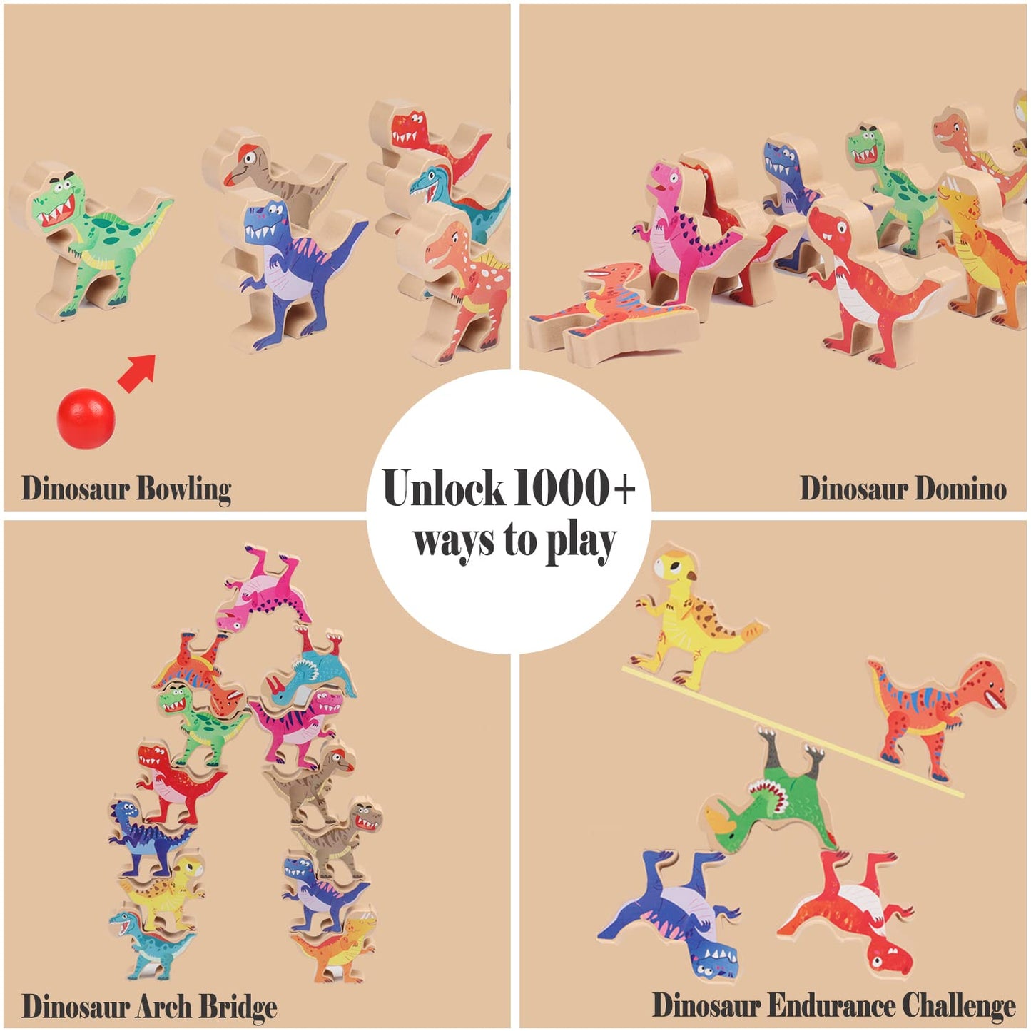 Aulege Wooden Stacking Dinosaur Toys, Dinosaur Building Blocks Set For Kids 4+ Years Old, Birthday Gift For Boys And Girls