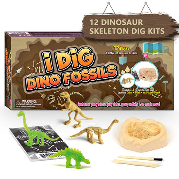 Byncceh Dinosaur Fossil Digging Kit for Kids - Excavate 12 Prehistoric Bones, Includes Glow in The Dark Dino Fossil - STEM Educa
