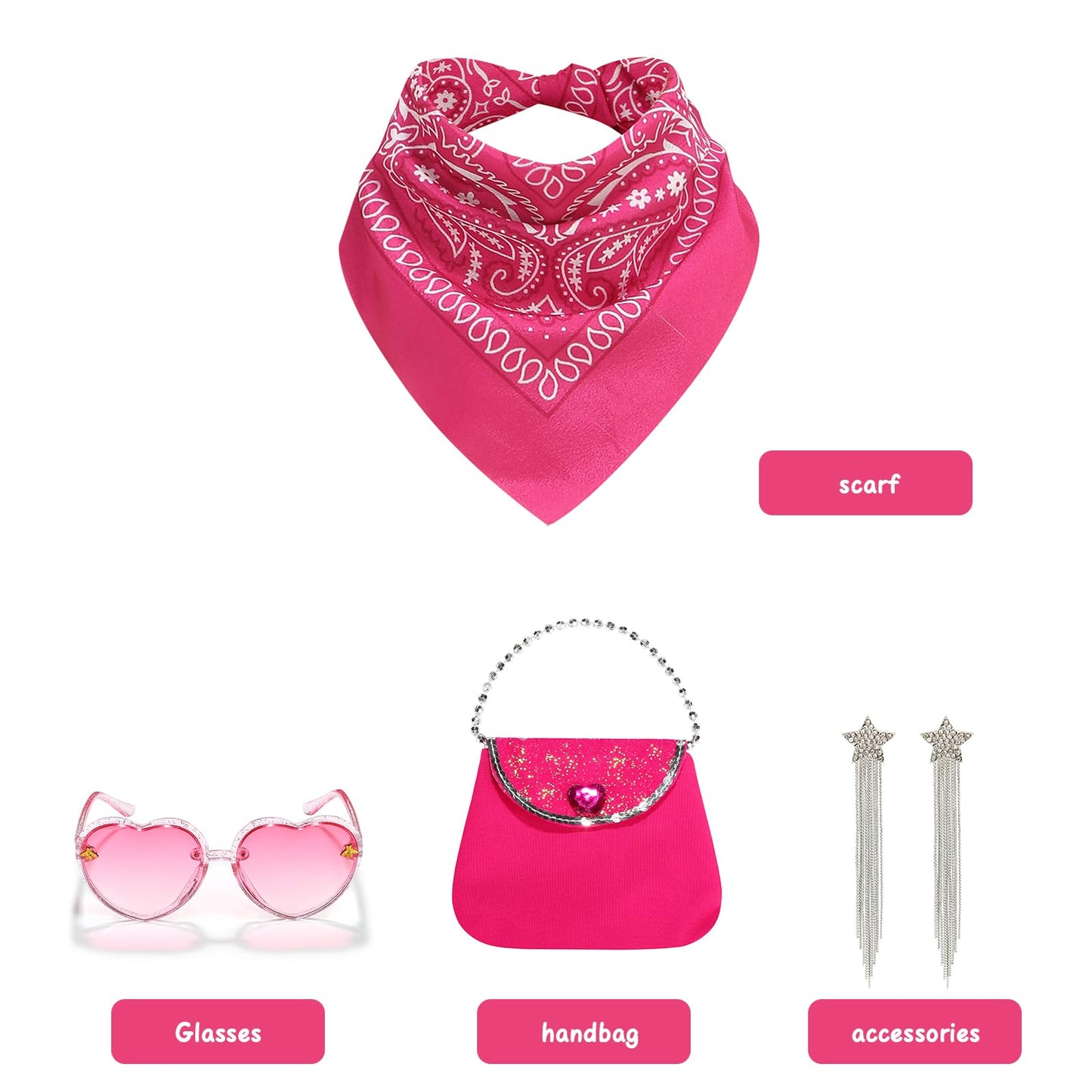 Addacos Cowgirl Costume For Girls Halloween Dress Up From Doll Movie With Accessories(Rose, 140 (8-9T))