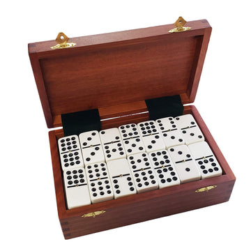 Marion Double 9 Domino Set (55 Tiles) Jumbo Tournament Professional Size With Spinners In Dovetailed Sheesham Wood Box (White Sheesham)