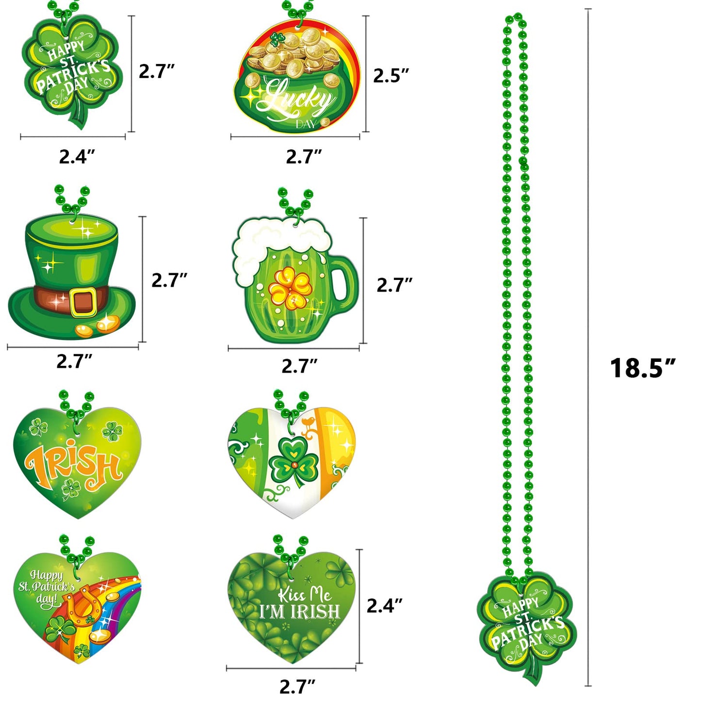 16pcs St. Patrick's Day Necklace bead Shamrock Bead Pendant Necklace for Party Costume Accessories Mardi Gras Party Decor