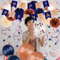 Zerodeco Birthday Decorations For Women, Navy Blue Rose Gold Birthday Party Decorations Happy Birthday Banner Paper Pompoms Ball