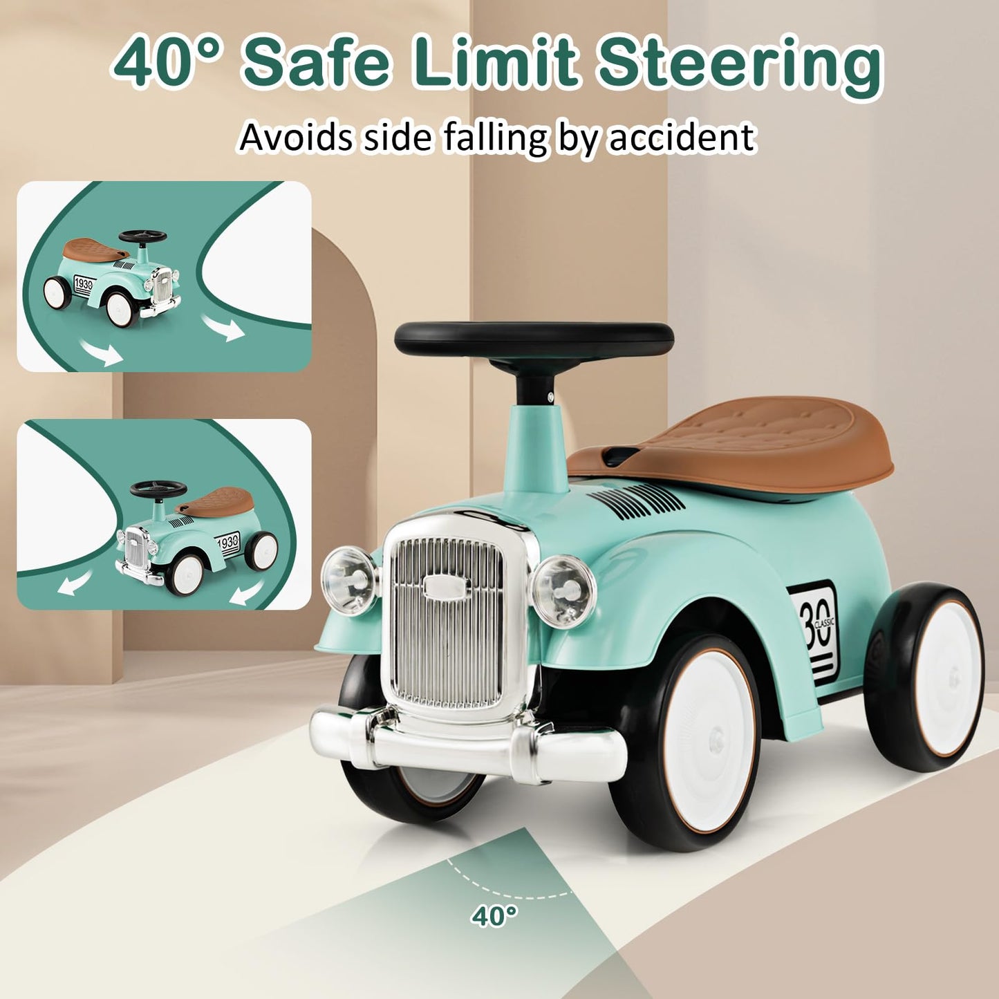 OLAKIDS Ride On Push Car, Toddler Foot-to-Floor Sliding Toy with Steering Wheel, Horn, Under Seat Storage, Kids Racer Walking Gi