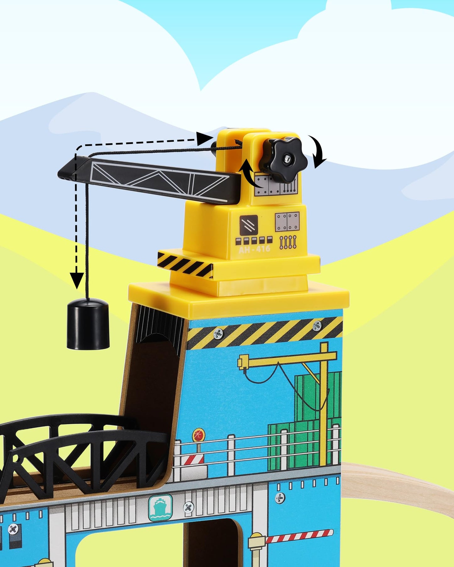 Sainsmart Jr. Wooden Train Set Accessories, Magnetic Rotary Crane Set With Track For Kids Compatible With Thomas, Brio, Chuggington, Melissa And Doug