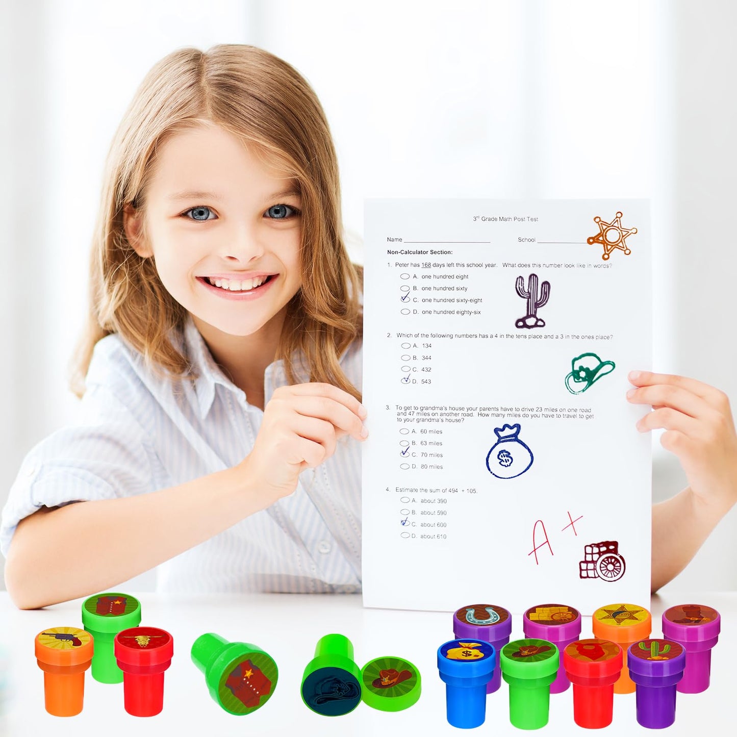 Cinrobiye 24 Pcs Western Cowboy Party Stampers for Boys Girls,Wild West Birthday Party Supplies Favors, Classroom Rewards Carniv