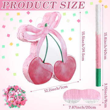 Glimin Pink Bow Piata with Stick Blindfold and Confetti, Shes The Cherry on Top Theme Birthday Party Baby Shower Nursery Decora