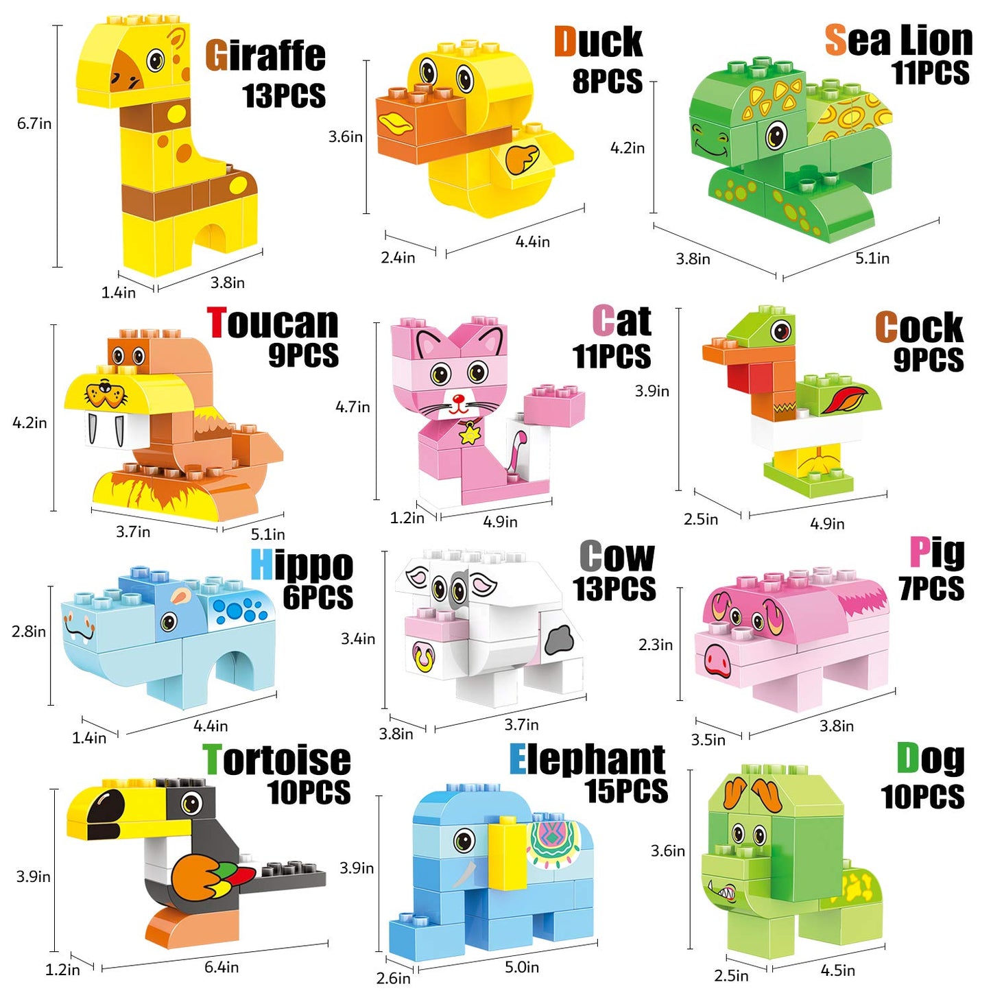 Animals Building Blocks Set, 122 Pieces Animal Building Toy Kit With Storage Box For Kids Ages 3 4 5 6 Years, Creative Stem Educ