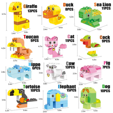 Animals Building Blocks Set, 122 Pieces Animal Building Toy Kit With Storage Box For Kids Ages 3 4 5 6 Years, Creative Stem Educ