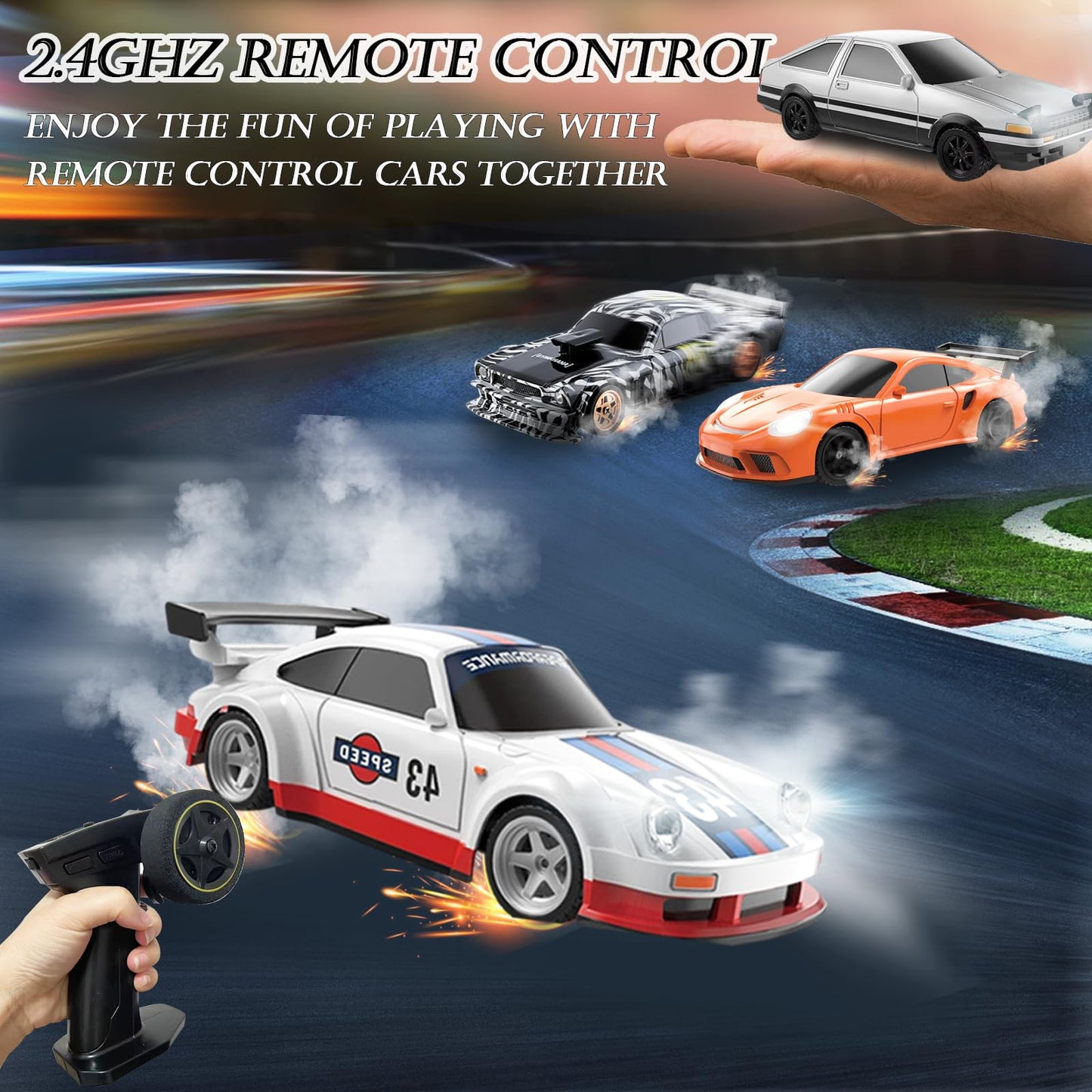 Mini Fast Rc Cars, 1/43 Rc Drift Car Small Remote Control Car With Gyroscope, 2.4Ghz 4Wd Full Proportional High Speed Micro Hobb