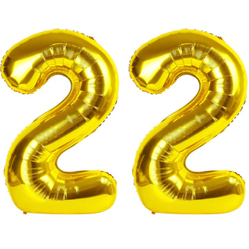 40 Inch Gold 22 Balloon Numbers, 22 Birthday Decorations For Women Men, Number 22 Balloons, Large Foil Mylar Balloons For Birthd
