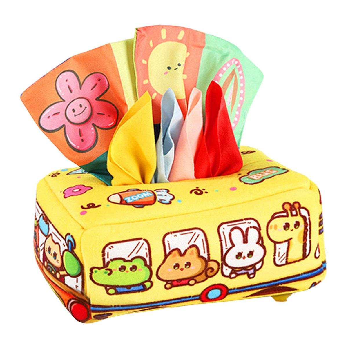 Calandis Baby Tissue Box Toy Soft Colorful Pulling Early Learning Tissue Learning Toy Bus