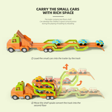 Wanborns Car Toys for Kids 2-5 Years, Transport Car Carrier Truck with 6 Vehicles, 30in Foldable Track, Light & Sound Effects
