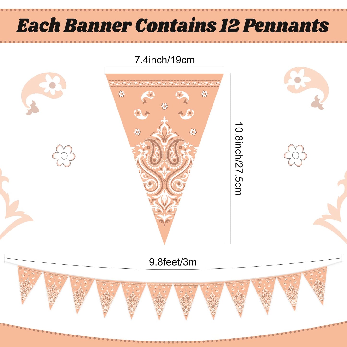 Ctosree 5 Pcs 49 Ft Western Party Decorations Bandana Pennant Banner Wild West Pennant Flags Rodeo Triangle Banner for Western C