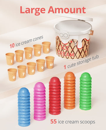 JoyCat Ice Cream Preschool Learning Activities Counting and Color Sorting Set Stacking Toys for Kids 3-5, Stacking Fine Motor Sk