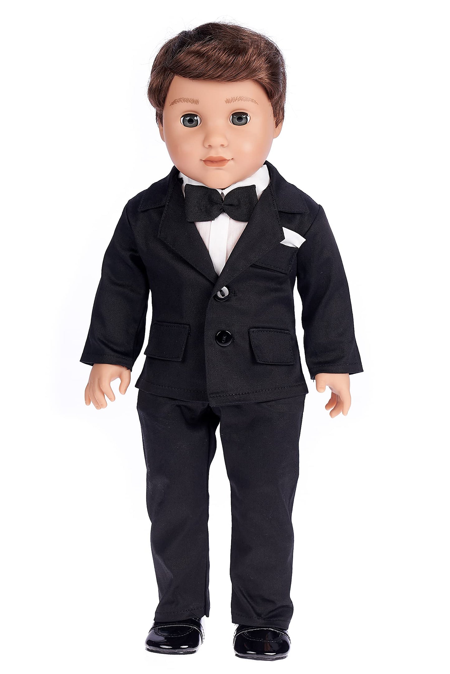 Tuxedo - 5 Piece Tuxedo Set - Clothes Fits 18 Inch Doll - Black Jacket, Pants, Belt, White Shirt And Dress Shoes (Dolls Not Included)