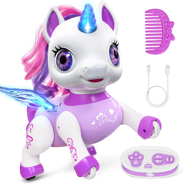 Beefunni Unicorn Robot Toys For Girls, Birthday Gifts For Kids And Toddlers 3 4 5 6 7 8 Years Old, With Led Horn,Led Wings,Remot