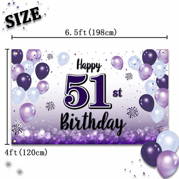 LASKYER Happy 51st Birthday Decorations,51st Purple Balloon Large Birthday Banner Backdrop Sign,51 Years Old Bday Party Supplies