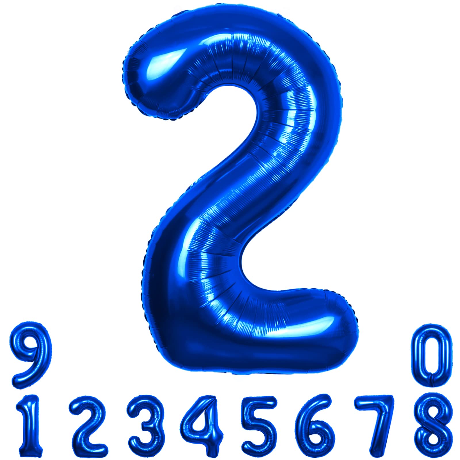 40 Inch Big Blue 2 Balloon Number 2 Large Foil Helium Number Balloons 0-9 Jumbo Giant Happy 2Nd Birthday Party Decorations For B