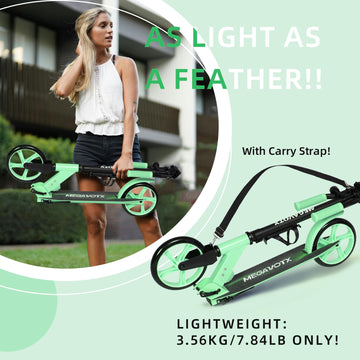 Megavotx Foldable Kids Scooter with 8 inch Sturdy Wheels - Scooters for Kids  Teens  mature-themeds Ages 6+  Adjustable Handlebar  Gift for Boys&Girls  220lbs Max Load Capacity  Bearing ABEC7 - (Green)