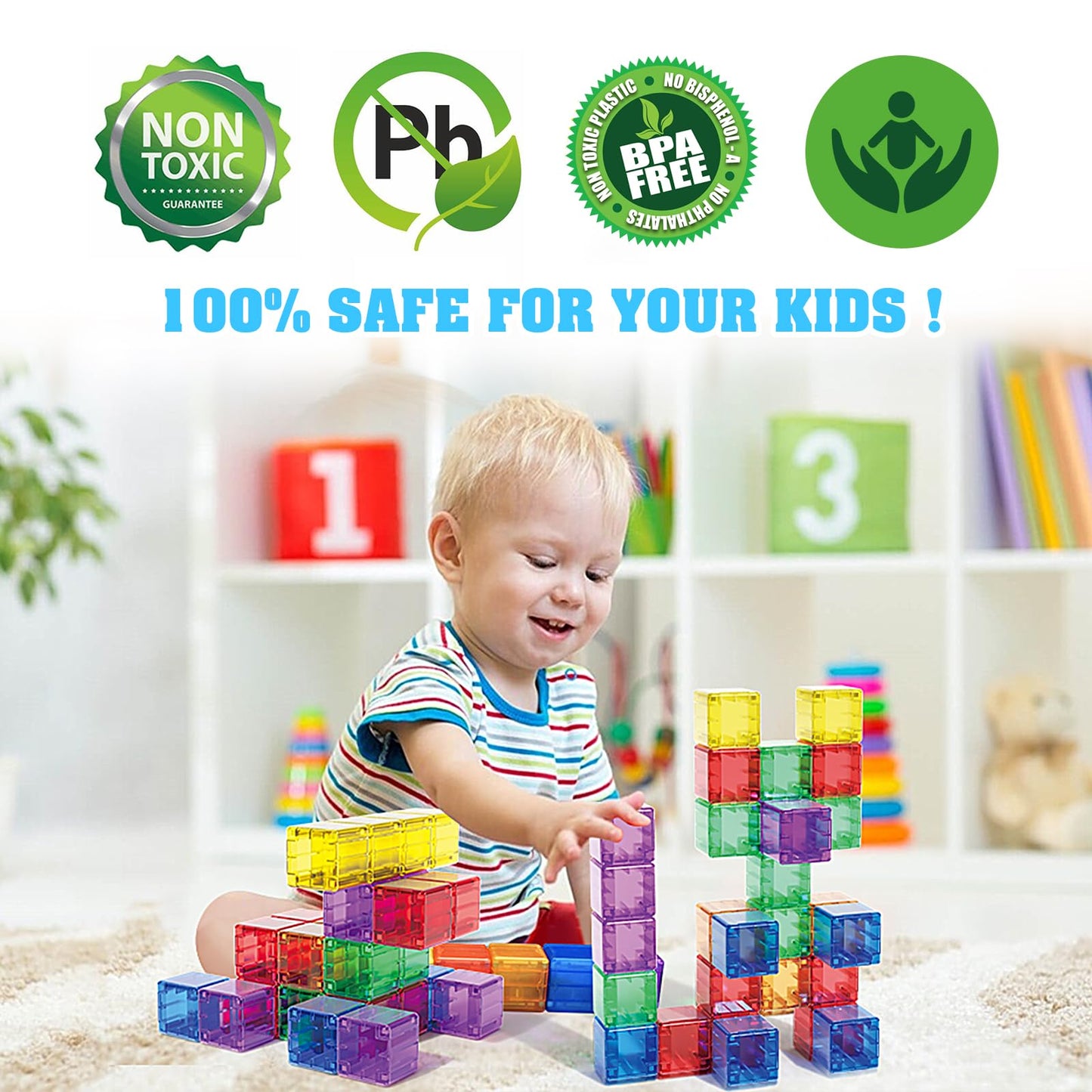 Caferria 1.38 Inch Magnetic Blocks Toddler Toys, 30Pcs Translucent Building Blocks Building Toys For Ages 2-4 5-7, Preschool Stem Magnet Sensory Montessori Toys For 2 3 4 5 6 Year Old Boys Girls