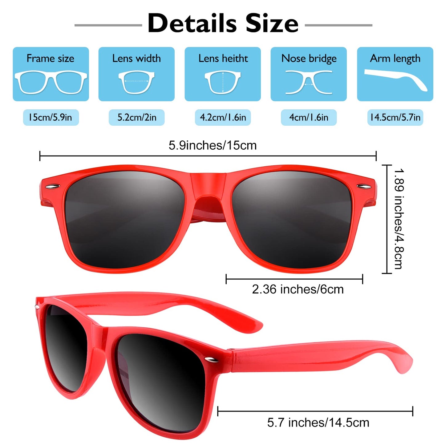 Bouiexye 48 Pack Party Sunglasses Bulk for Birthday Summer Wedding Party Goody Bag Fillers Supplies (Red)