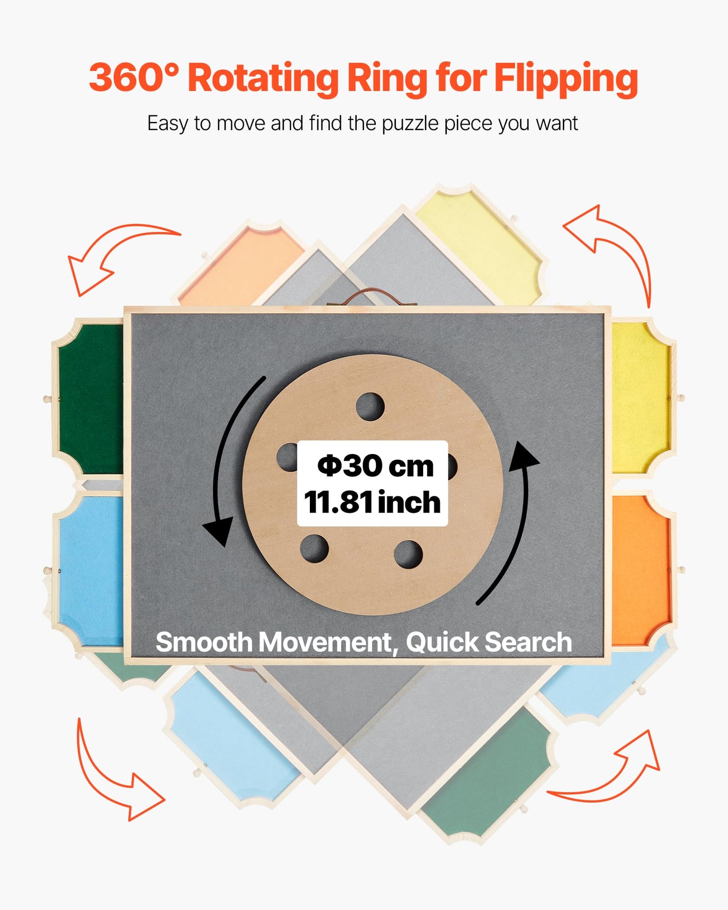 VEVOR 1000 Piece Rotating Puzzle Board with 4 Colorful Felt Drawers and Cover, 29x21 in Portable Wooden Table, Adjustable 2-Tilt