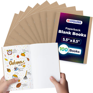 Hygloss Blank Books 5.5 X 8.5 Inches - 100 Pack - Kraft Color Paperback For Drawing & Writing - Empty Books For Journaling, Sket