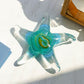 Qf Glass Star Fish, Crystal Handmade Glass Blown Table Decor, Starfish Figurine, Collectible Ornament,Clear And Green