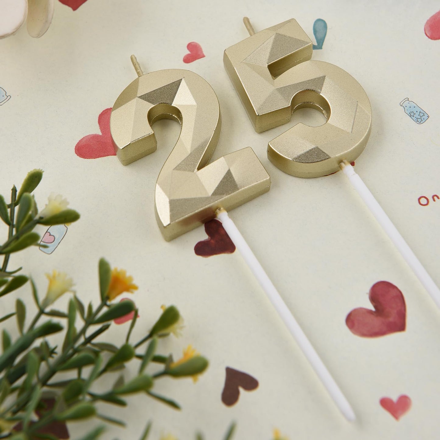 2 inch Gold 25 & 52 Birthday Candles, 3D Diamond Number 25th & 52nd Cake Topper for Men Women Birthday Party Decorations Theme P
