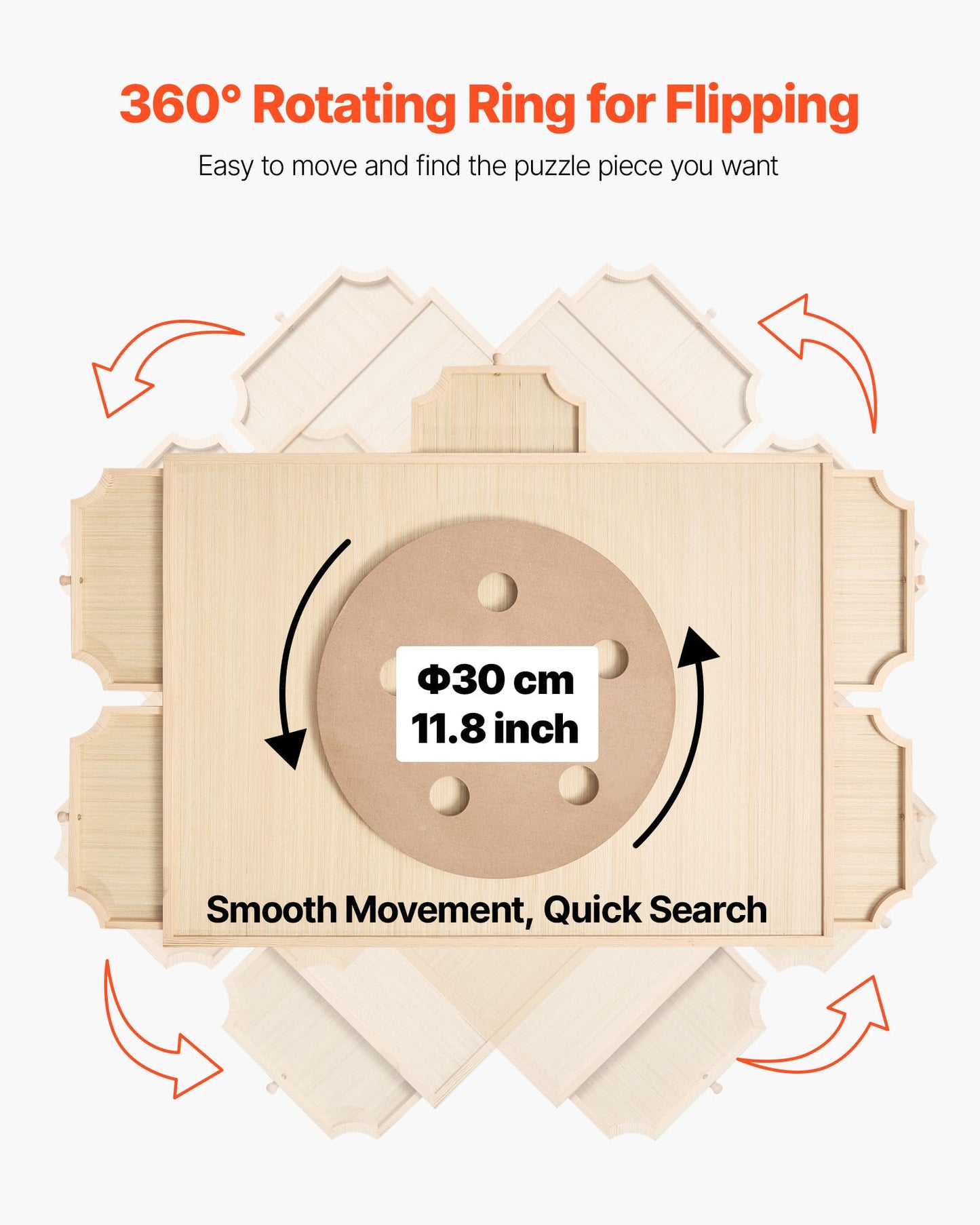 VEVOR 1000 Piece Rotating Puzzle Board with 5 Drawers and Cover, 29x21 in Portable Wooden Table, Jigsaw Puzzle Accessories for A