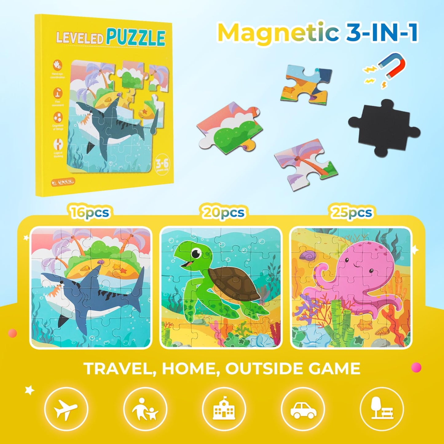 Nattork Magnetic Puzzle Book For Toddlers 3-6 Girls Boys,Travel Puzzles Game For Kids Ages 3-6,Learning Magnet With Fun For 3 4 5 6 Years Old Children Boys Girls Marine Animal