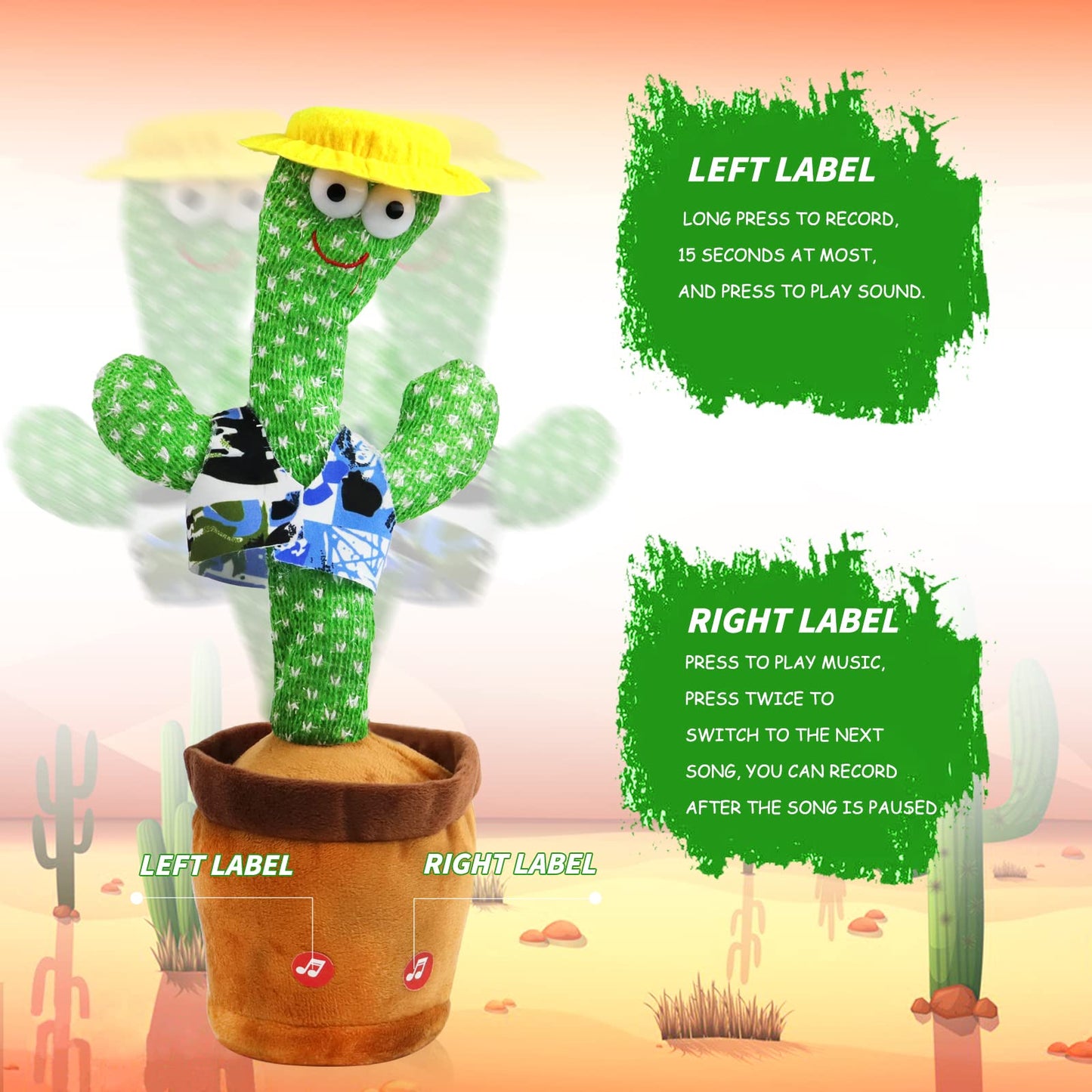 Oiuros Dancing Cactus Talking Baby Toys With Lights, Dancing Cactus Mimicking Toy Repeats What You Say Cactus Toy For Children'S Early Education