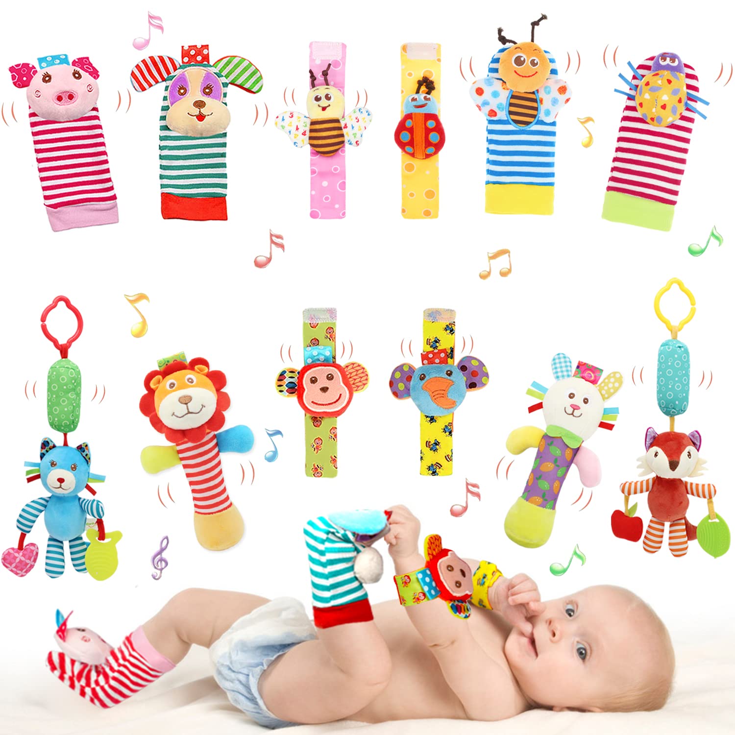 Wrist Rattles Foot Finder Rattle Sock Baby Toy, Hanging Rattle Toy, Arm Hand Bracelet Rattle, Feet Leg Ankle Socks, Activity Rat