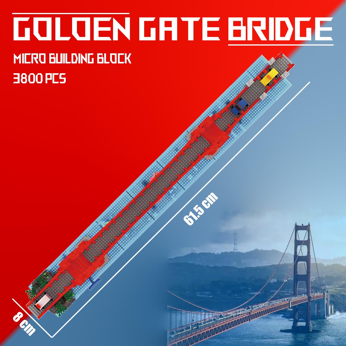 HONLANCH Micro Building Blocks Set - Golden Gate Bridge, 3800 Pieces, Plastic, One Size, Model JM20804, Landmark Architecture Gift