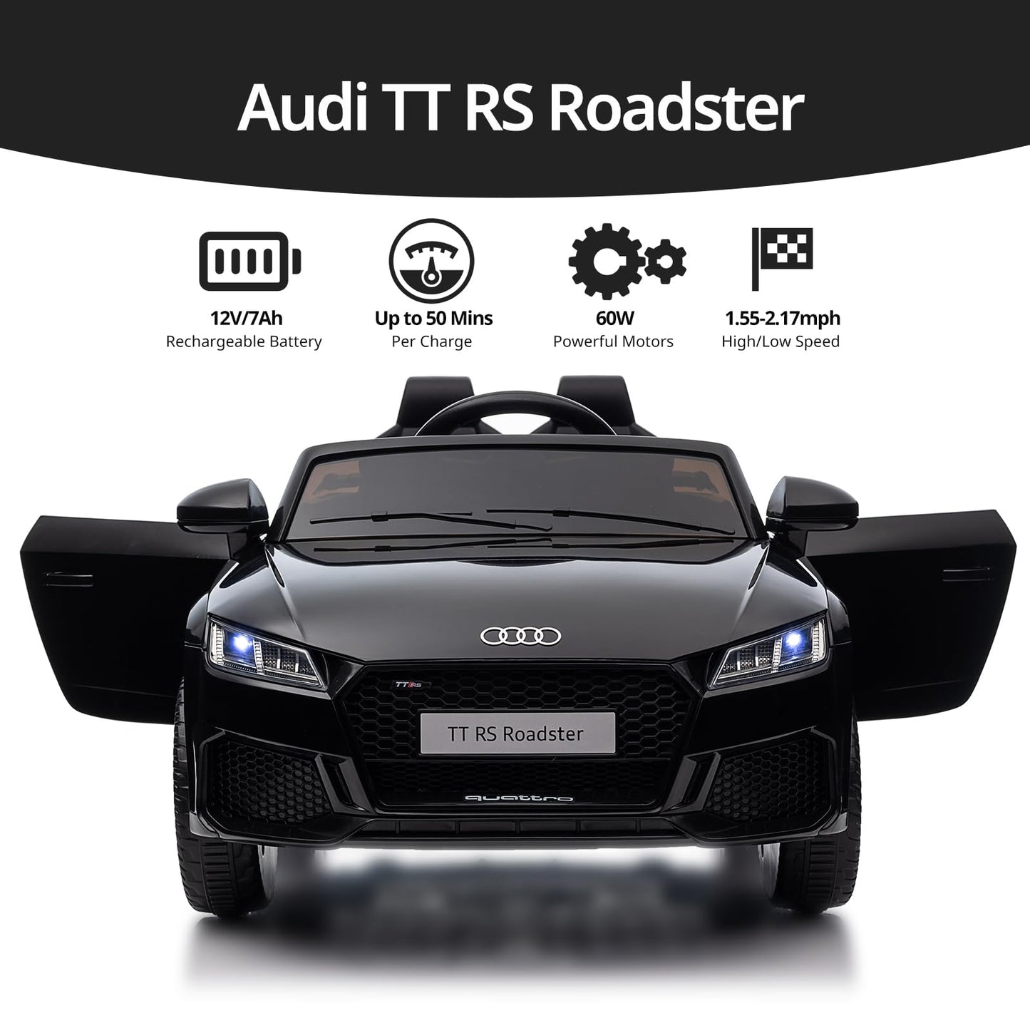 Hikiddo Electric Ride On Car For Kids, Licensed Audi 12V 7Ah Kids Ride-On Toy For Toddlers 3-5 Year Old With Remote, Bluetooth -
