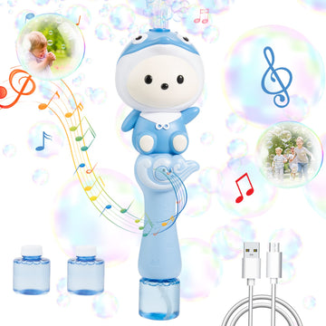 Bubbles For Kids,Cute Cartoon Blue Dolphine Automatic Bubble Wand,Usb Rechargeable Bubble Machine,With 2 Bubble Solutions,Music,