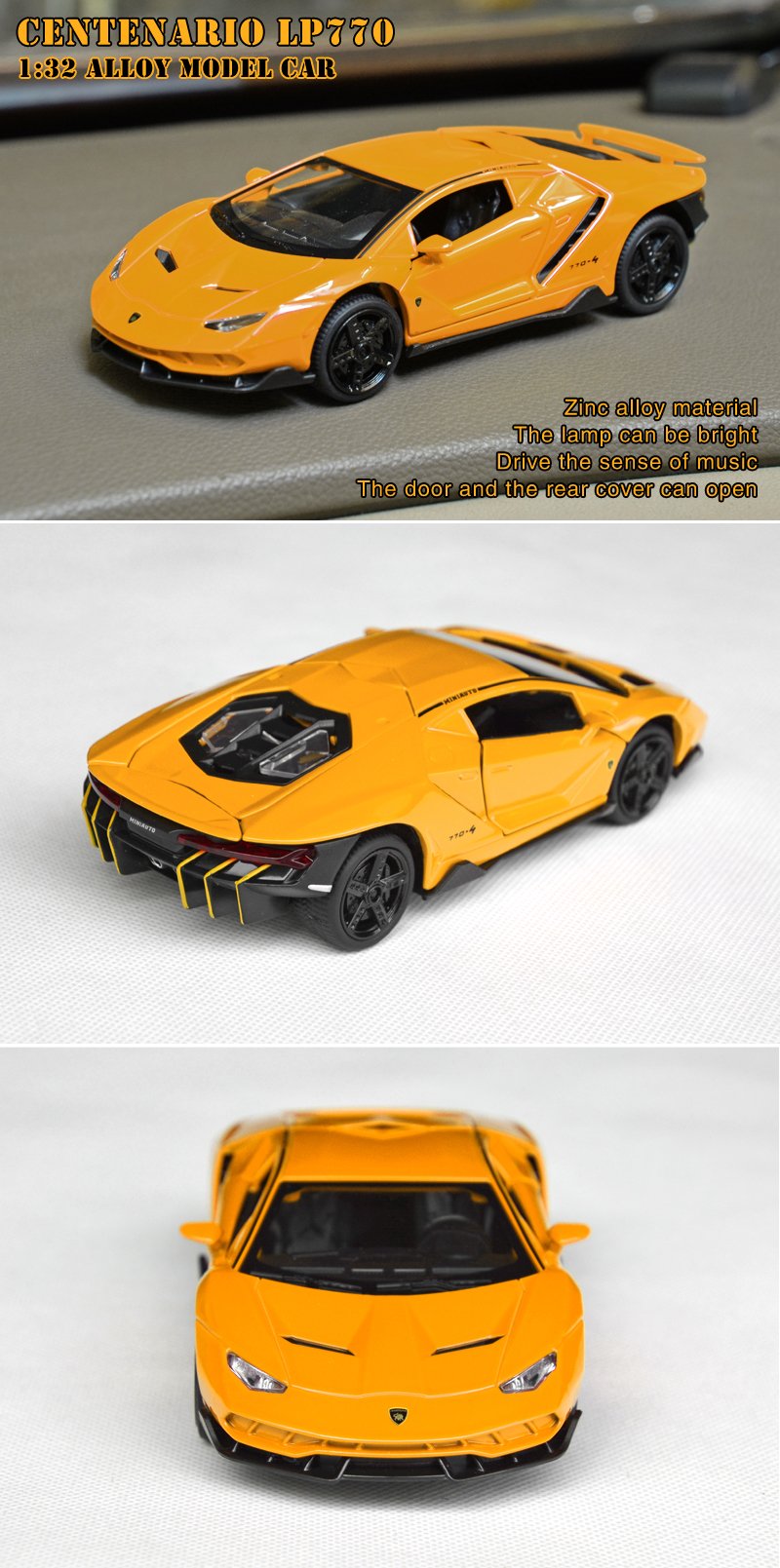 Tianmei 1:32 Supercar Kids Toys Die-Cast Alloy Metal Car Model Collection Children Play Vehicle (Lbjn - Yellow)