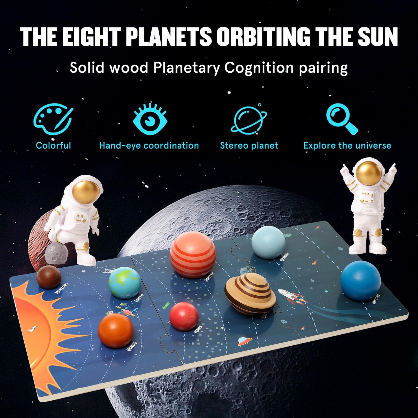 Wooden Solar System Model Board,Kids Solar System With Astronauts ,Montessori Planet Toys,Educational Planets Balls,Preschool Le