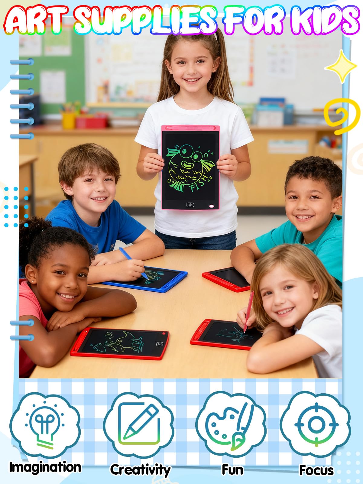 LCD Writing Tablet for Kids Party Favors Bulk - 12 Pack 8.5in Colorful Doodle Board, Erasable Drawing Pad for Goodie Bags Stuffe