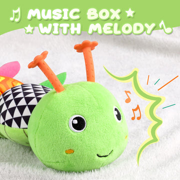 Awotoy Baby Toys 0 To 12 Months, Musical Stuffed Animal Activity Soft Toys With Multi-Sensory Crinkle, Rattle And Textures, Infant Tummy Time Toys For Newborn Boys Girls, Caterpillar, Green
