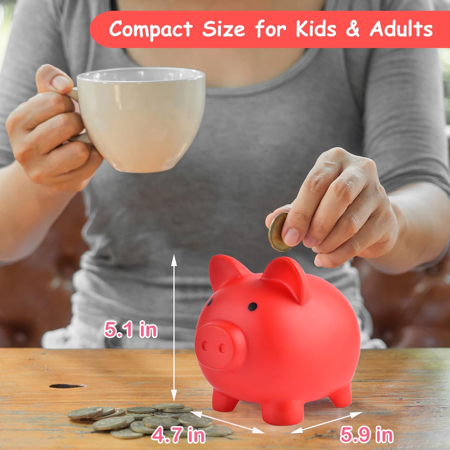 Pjdrllc Piggy Bank, Unbreakable Plastic Money Bank, Coin Bank For Girls And Boys, Medium Size Piggy Banks, Practical Gifts For B