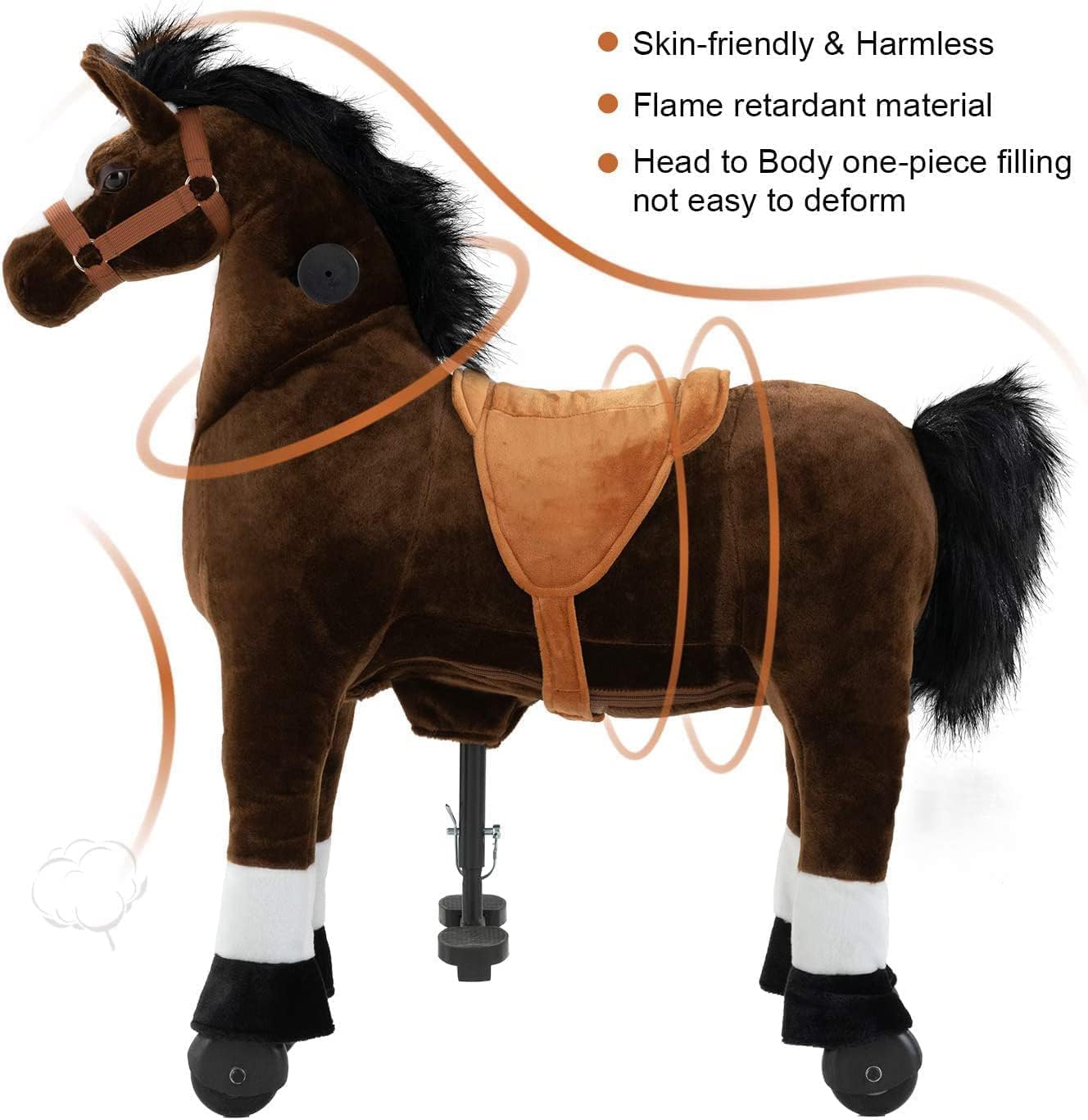 Pipleo Ride on Horse for Kids  (41.33'' Height) Horse Ride on Toy for 7 Years Old to mature-themed  Riding Horse Rider Mechanical Walking Action Plush Animal  No Battery or Electricity  Max Load 187 LBS - BRN
