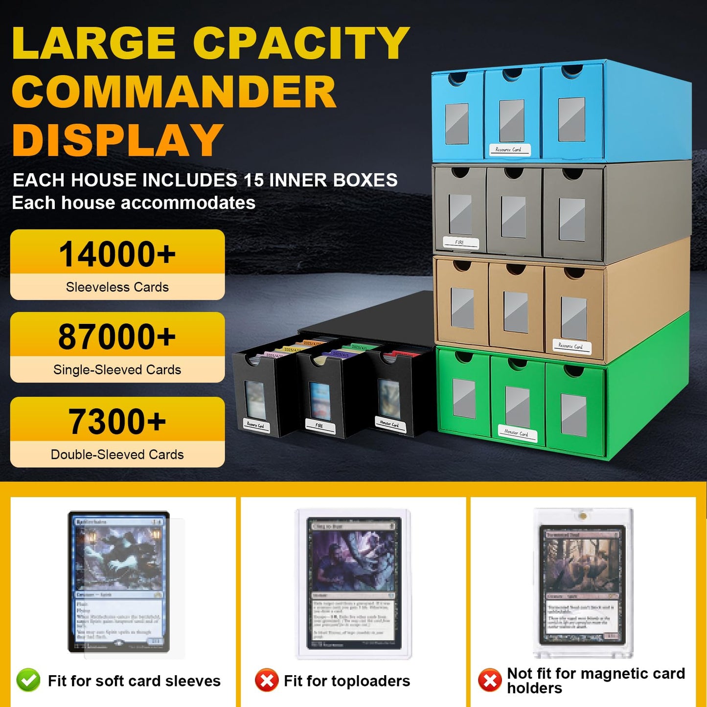 BILIPLE 15000+ Trading Card Storage Box for Commander Display, Colorful Card Deck Box Cardboard with 48 Dividers, Trading Card C