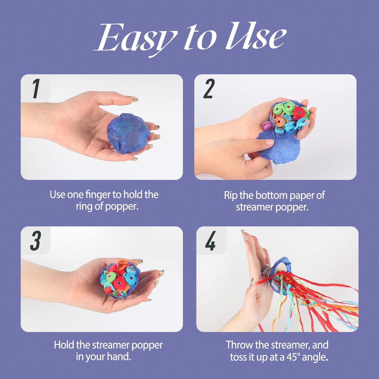 BATTIFE 30Pack Streamers Poppers - Colorful Hand Throw Confetti Poppers, No Mess Paper Crackers for Birthday Wedding Party Celeb