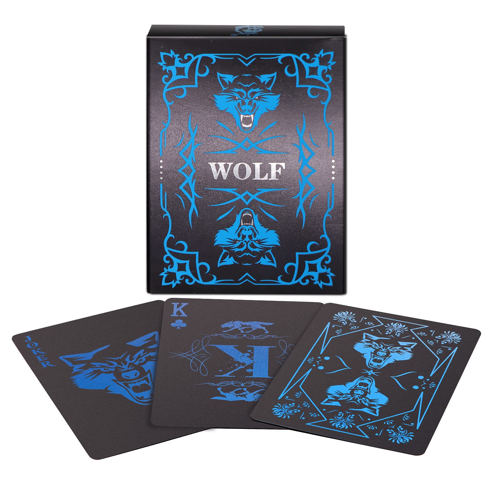 Wjpc Pvc Waterproof Playing Cards, Cool Black Plastic Poker Cards,Deck Of Cards For Game And Party.(Wolf)