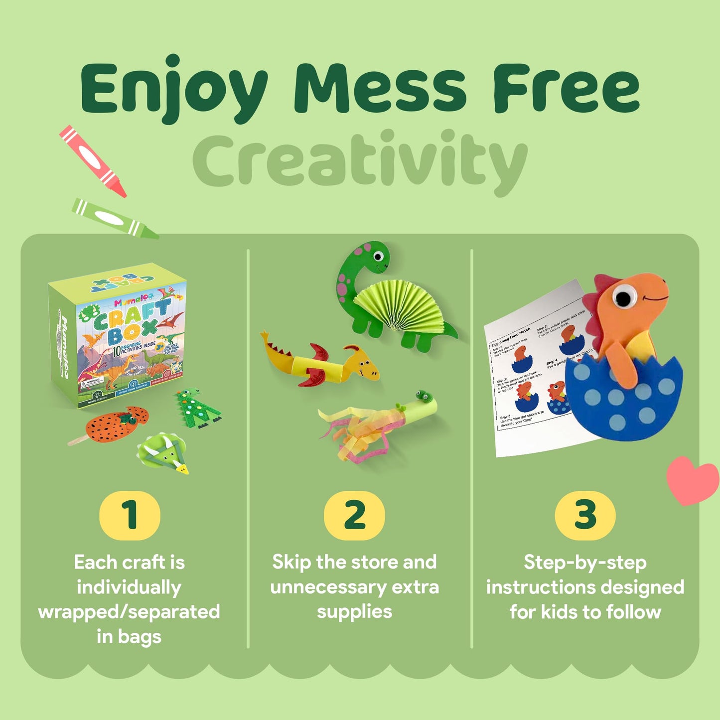 Mumaloo Dinosaur Craft Box - 10 Creative Arts and Crafts for Kids Ages 4-8, Fun, No Mess, Educational, Toddler, Preschool & Home